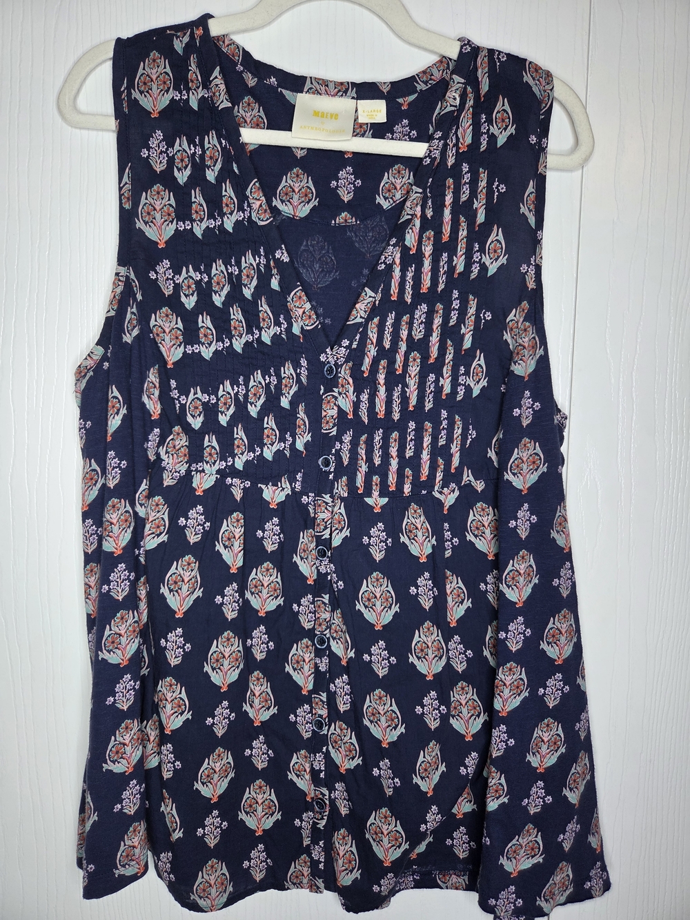Maeve Anthropologie Pleated Tank Top Flowy Sleeveless Feminine Blouse-XL